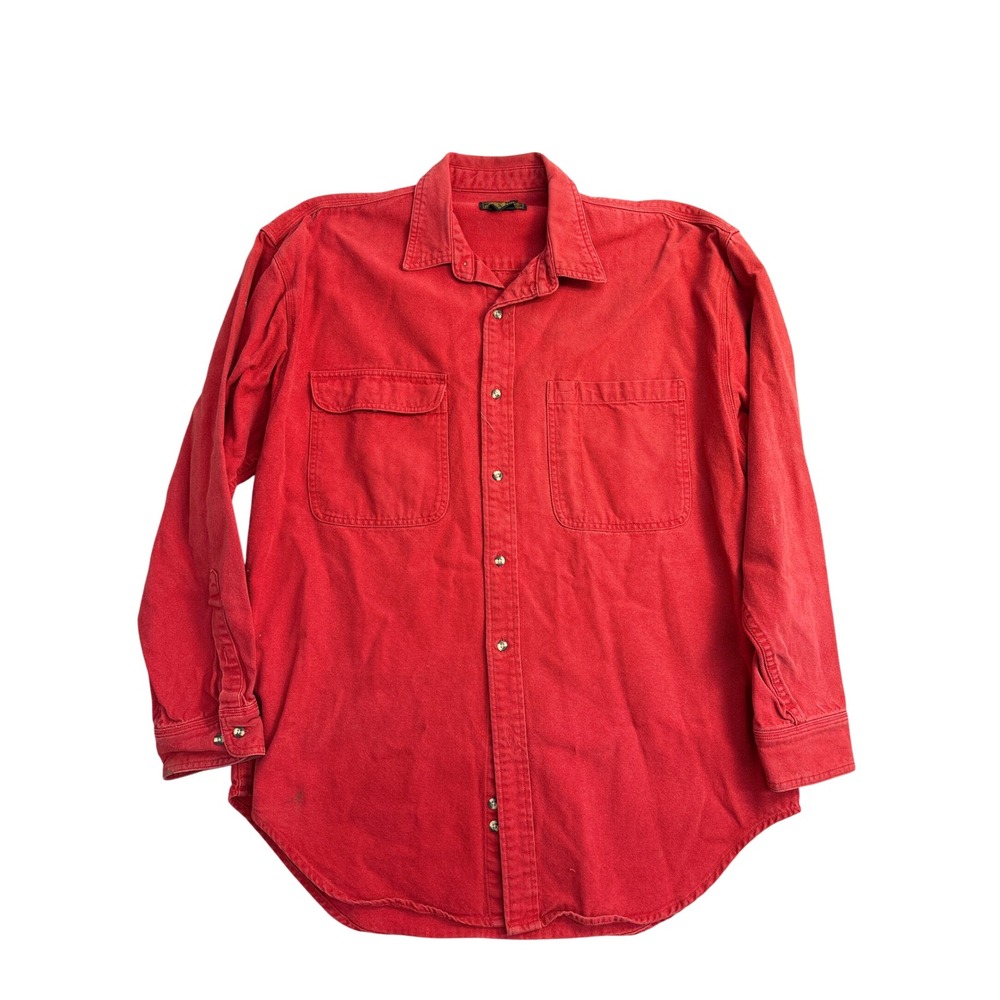 Eddie Bauer Mens XL Red Heavy Cotton Canvas Button Down Shirt Dual Pocket 82805